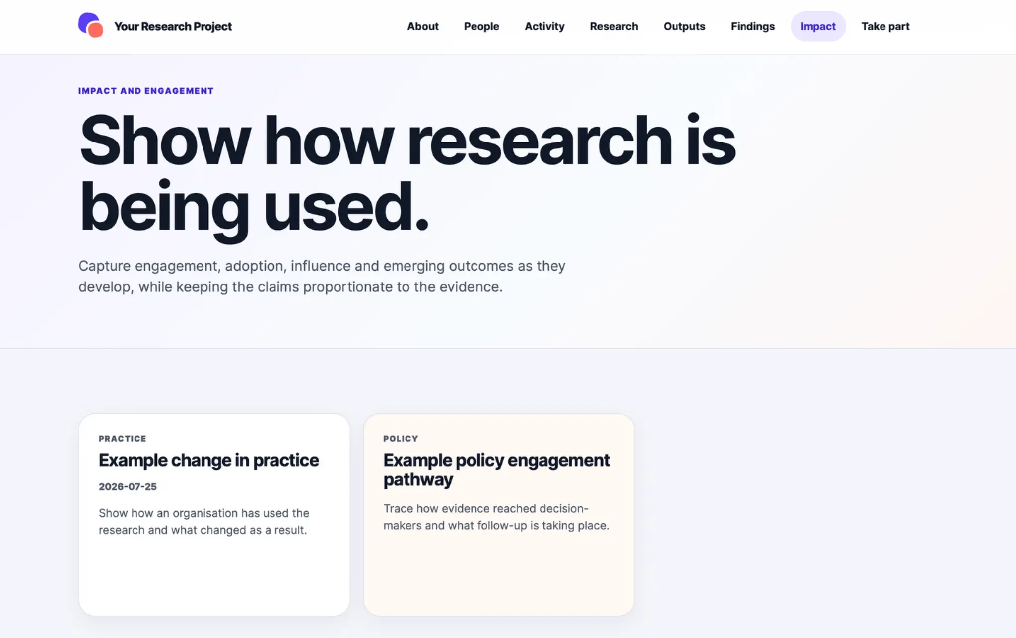 Project Atlas impact page showing practice change and policy engagement examples